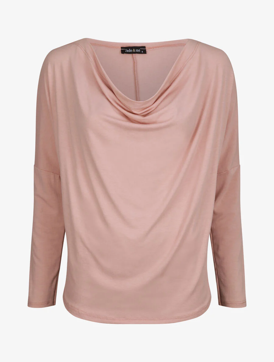 Top oversize uni à col bénitier - Rose poudré