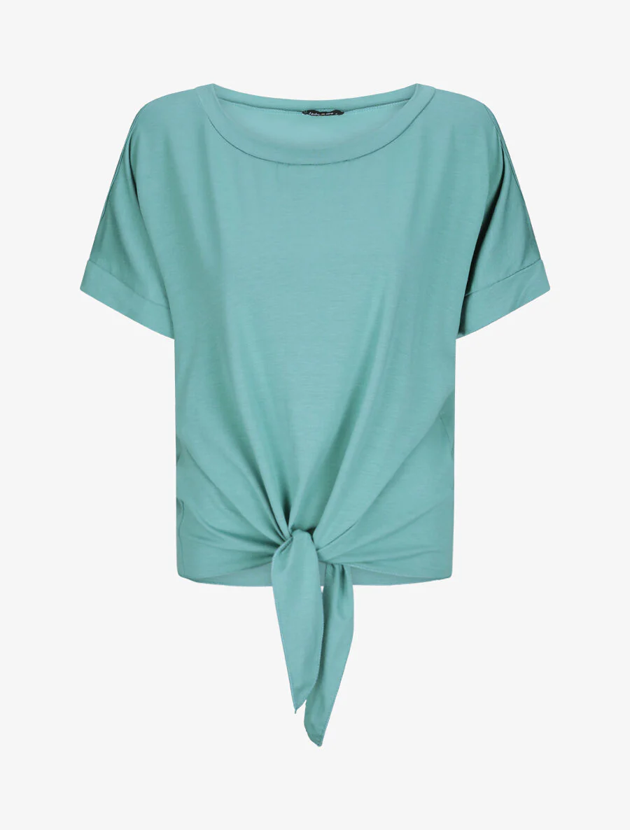 Top oversize uni à épaules ajourées - Bleu lagon