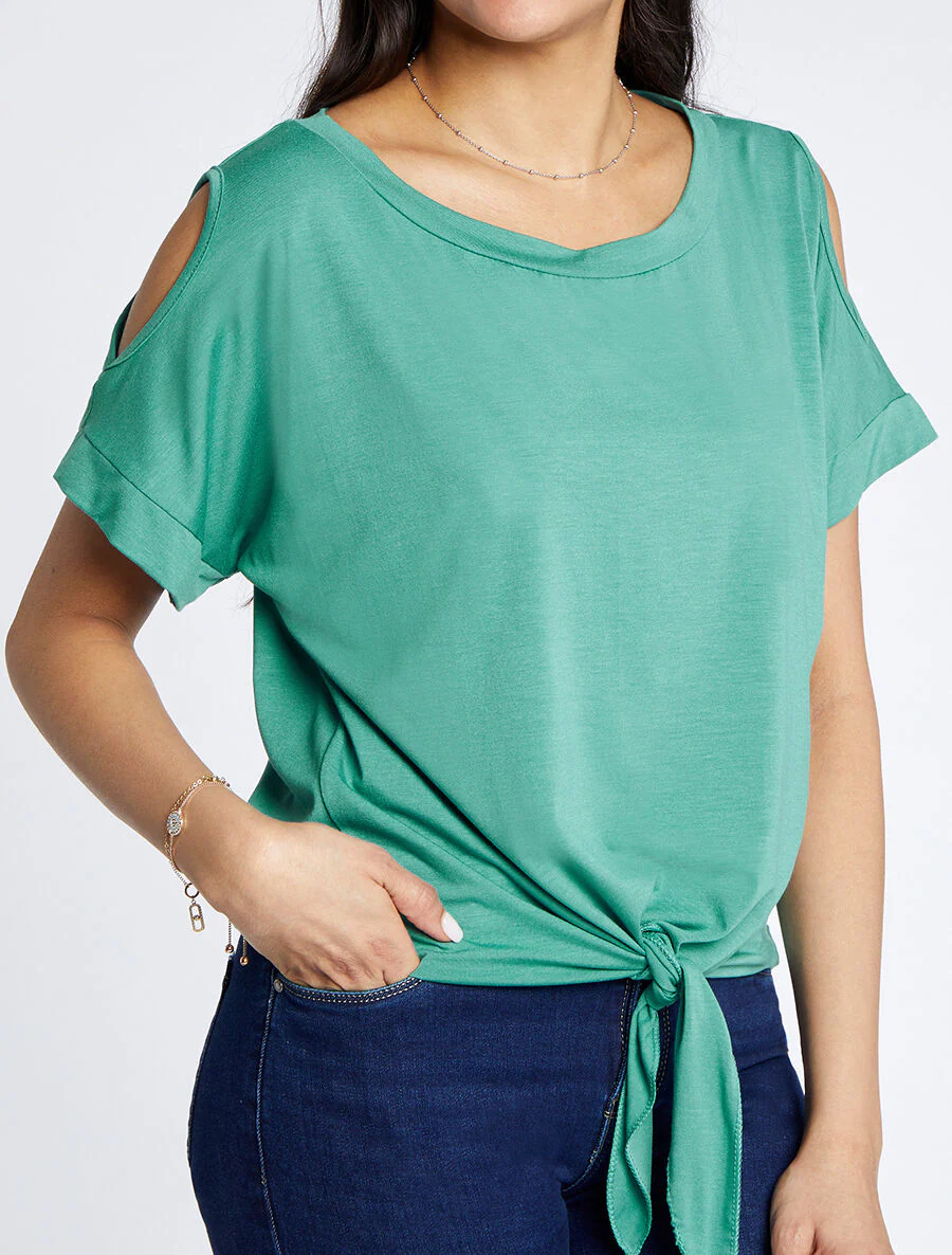 Top oversize uni à épaules ajourées - Bleu lagon - Image 4
