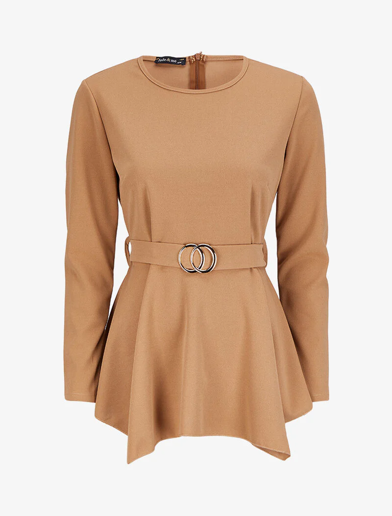 Top péplum à bords asymétriques - Camel