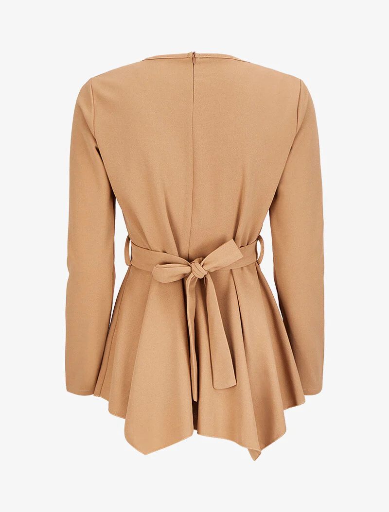 Top péplum à bords asymétriques - Camel - Image 2