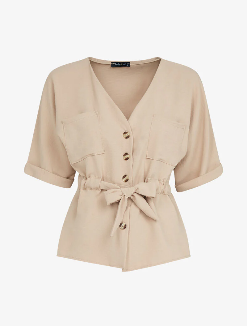 Top péplum à boutonnière - camel