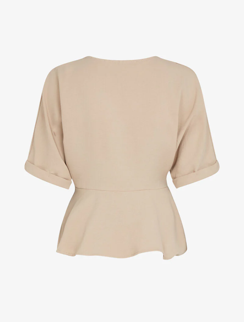 Top péplum à boutonnière - camel - Image 2