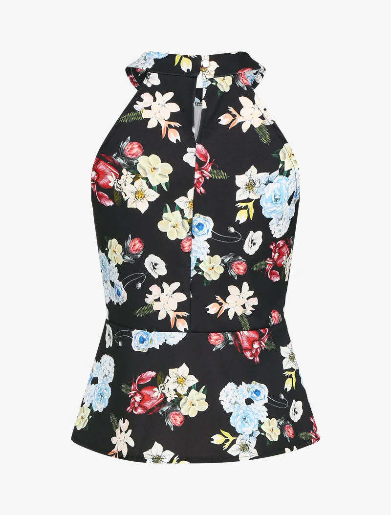 Top péplum à col américain imprimé floral - noir - Image 2