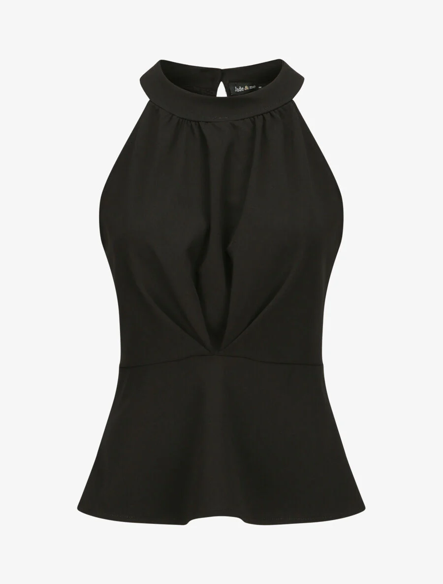 Top péplum à col américain - Noir
