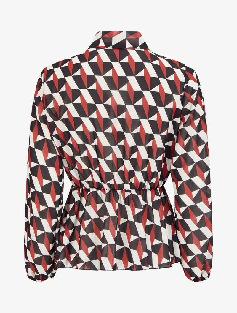 Top péplum à col lavallière et imprimé géométrique - Rouge - Image 2
