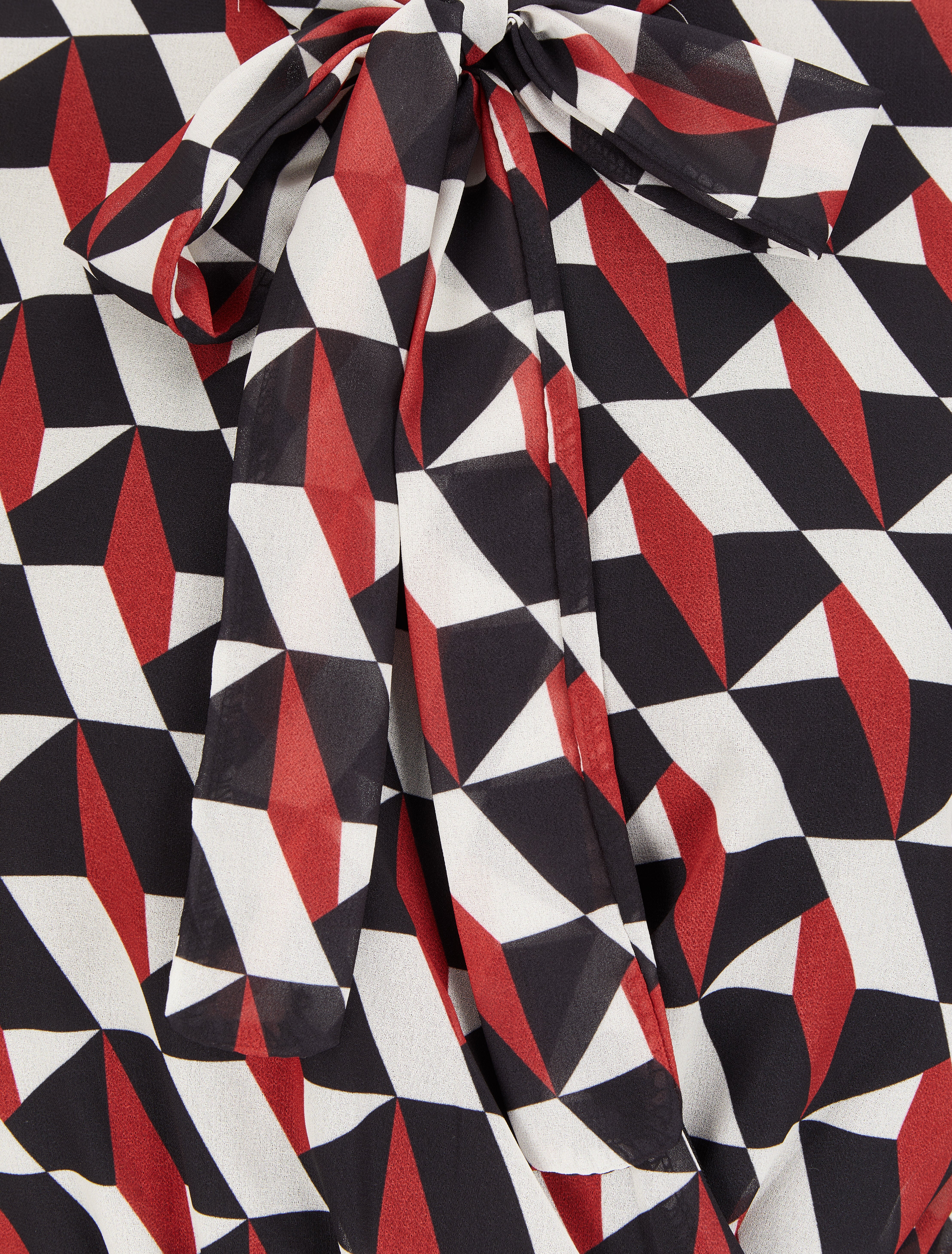 Top péplum à col lavallière et imprimé géométrique - Rouge - Image 3