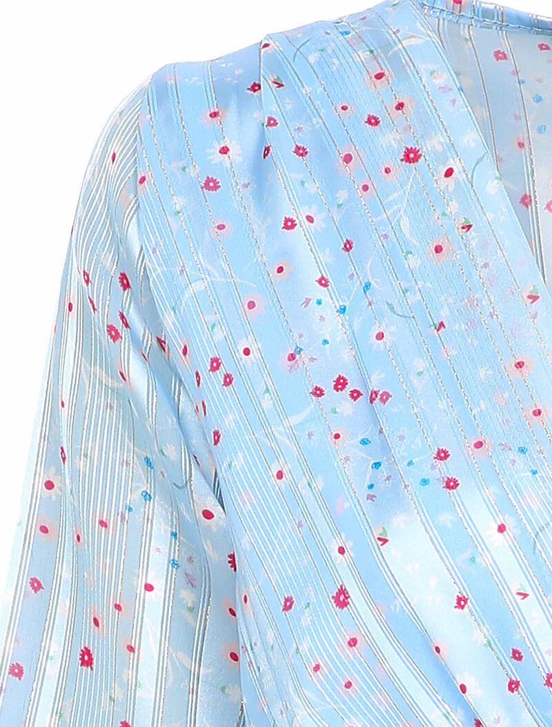 Top péplum à imprimé paquerettes et encolure cache-coeur - Bleu clair - Image 3