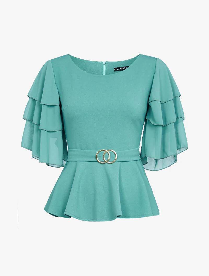 Top péplum à volants - vert d'eau