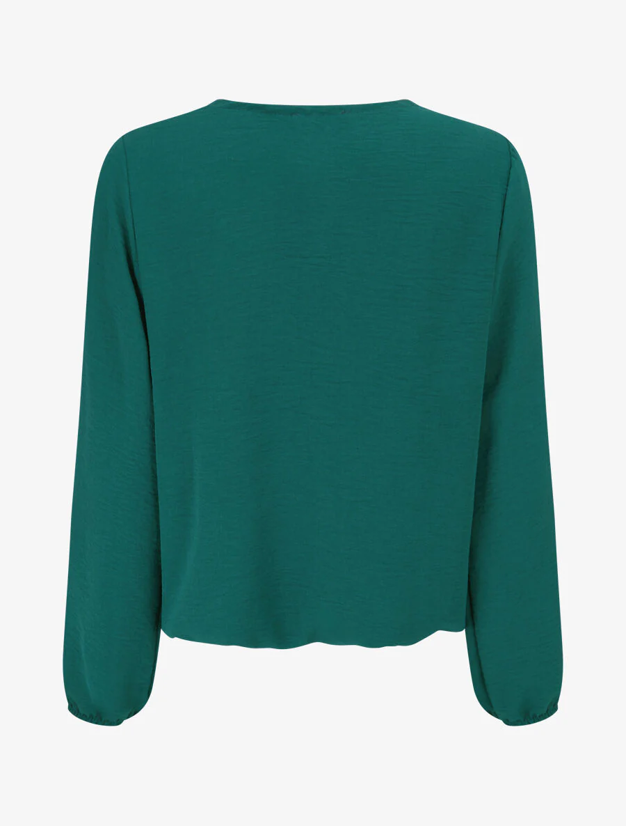 Top plissé à fleur en relief - Vert - Image 2