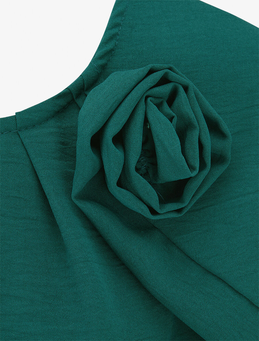 Top plissé à fleur en relief - Vert - Image 3