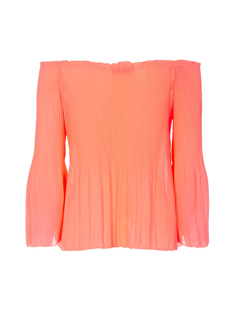Top plissé épaules nues - orange fluo - Image 2