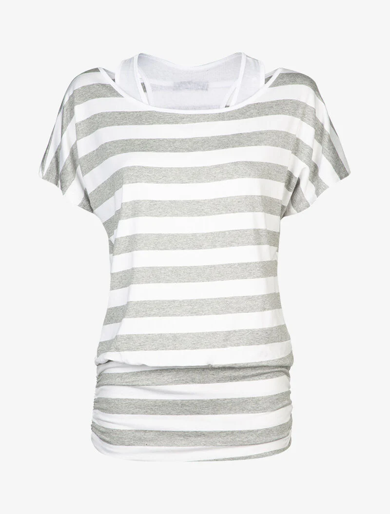 Top rayé à débardeur intégré - gris clair