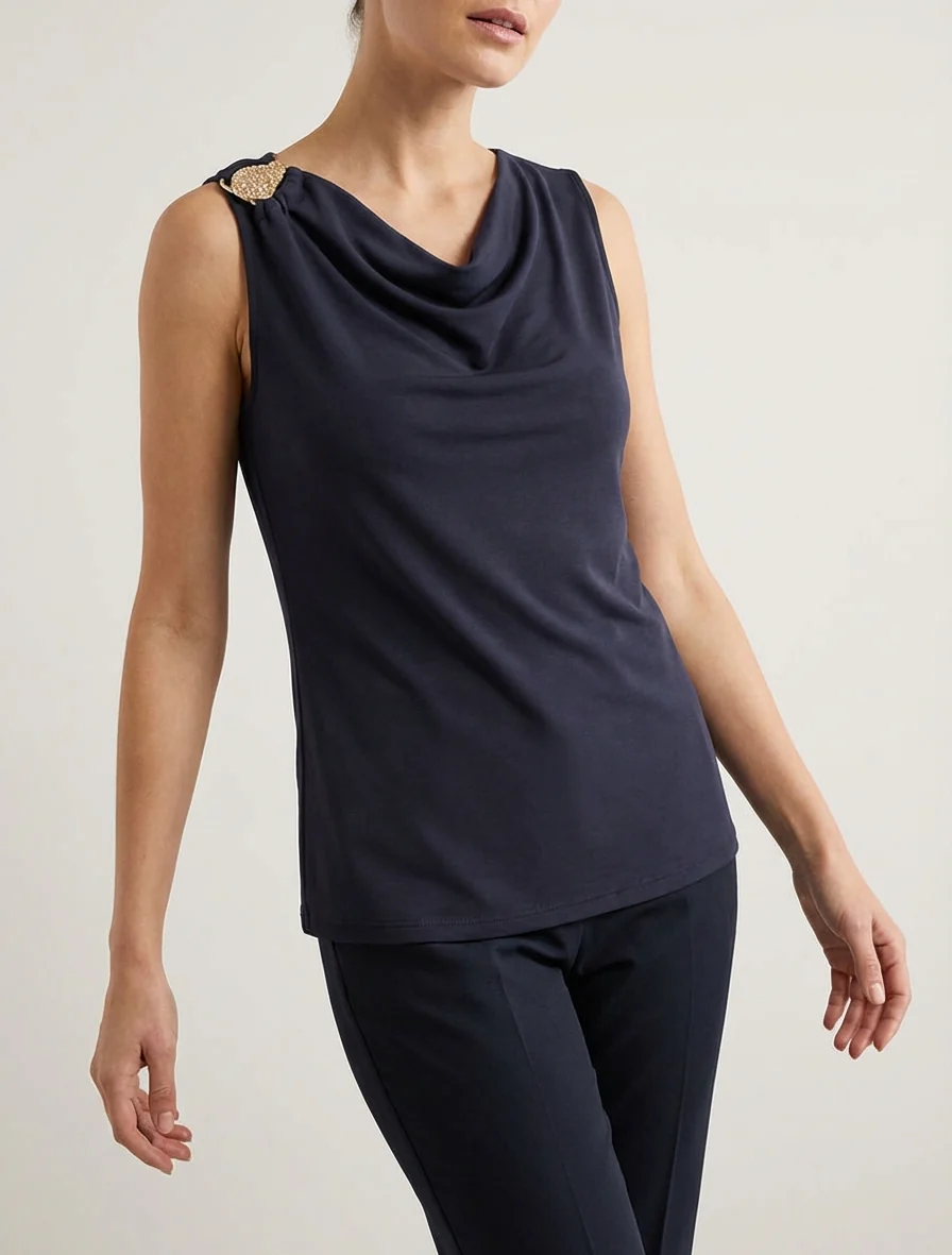 Top sans manches à bijou texturé - Bleu nuit - Image 4