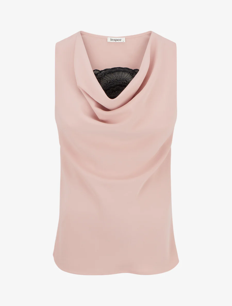 Top sans manches à col bénitier et dentelle - Rose