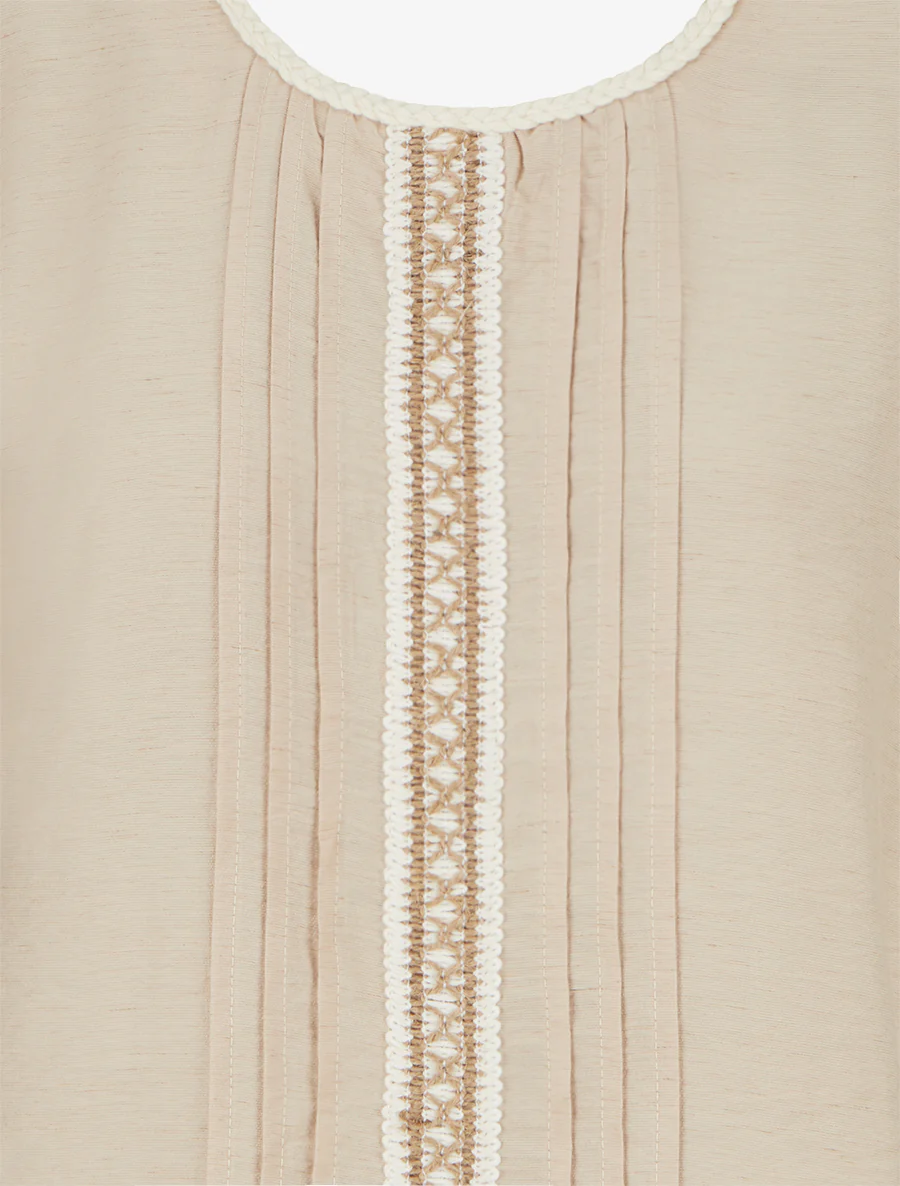 Top sans manches à col rond et broderie - Beige - Image 3