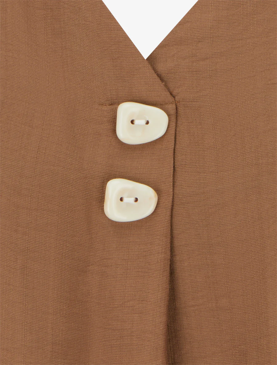 Top sans manches à col V boutonné - Marron - Image 3