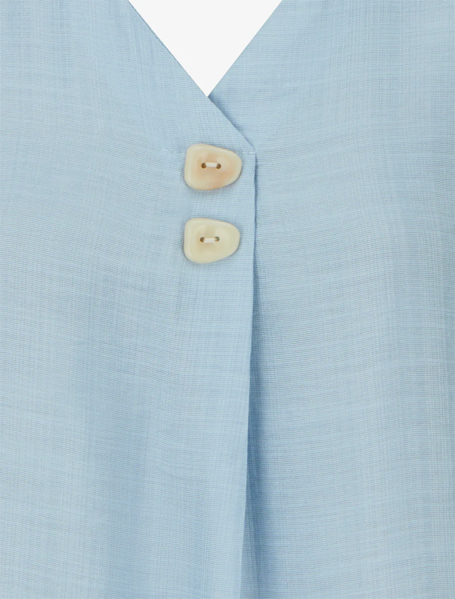 Top sans manches à col V boutonné - Bleu ciel - Image 3