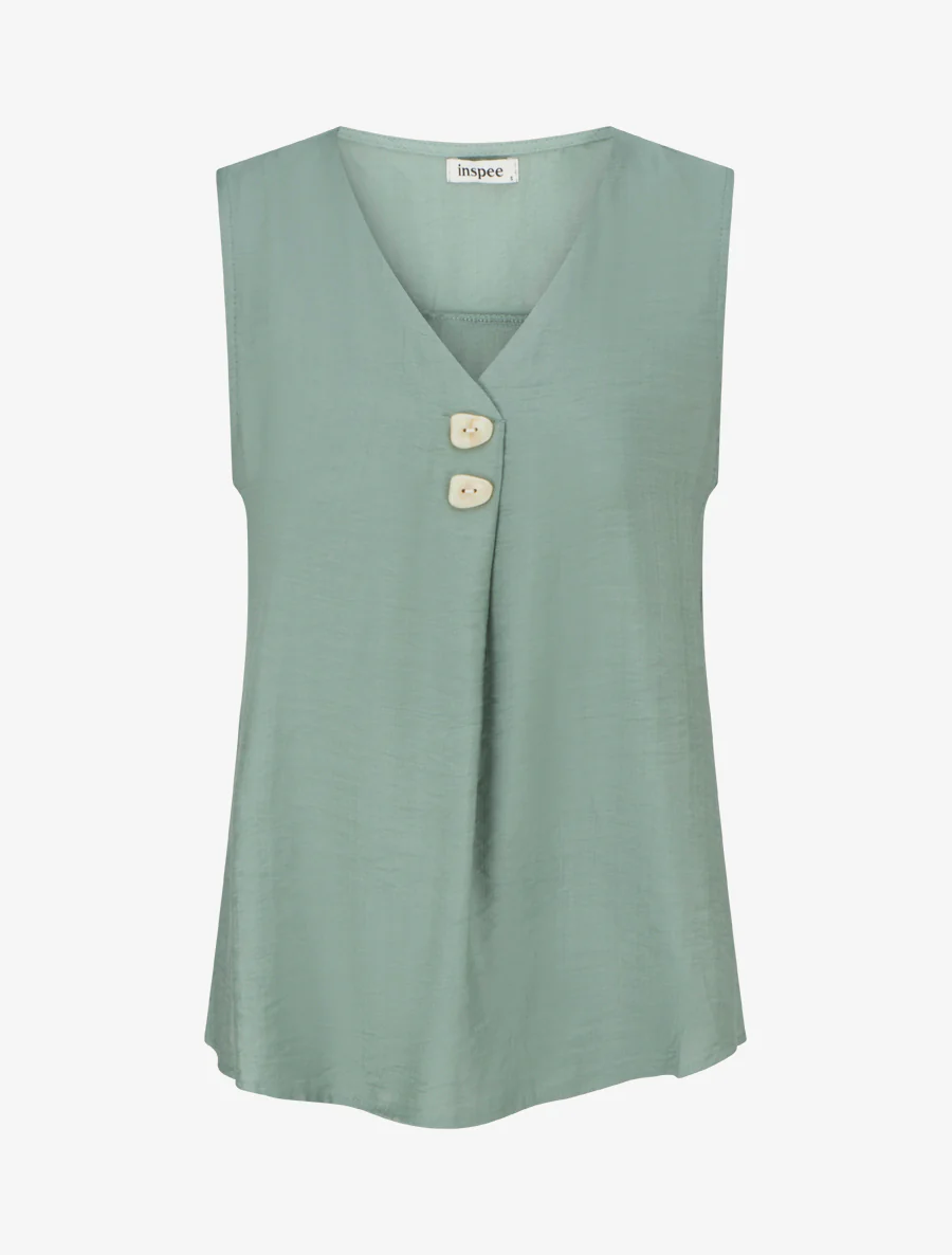 Top sans manches à col V boutonné - Vert clair
