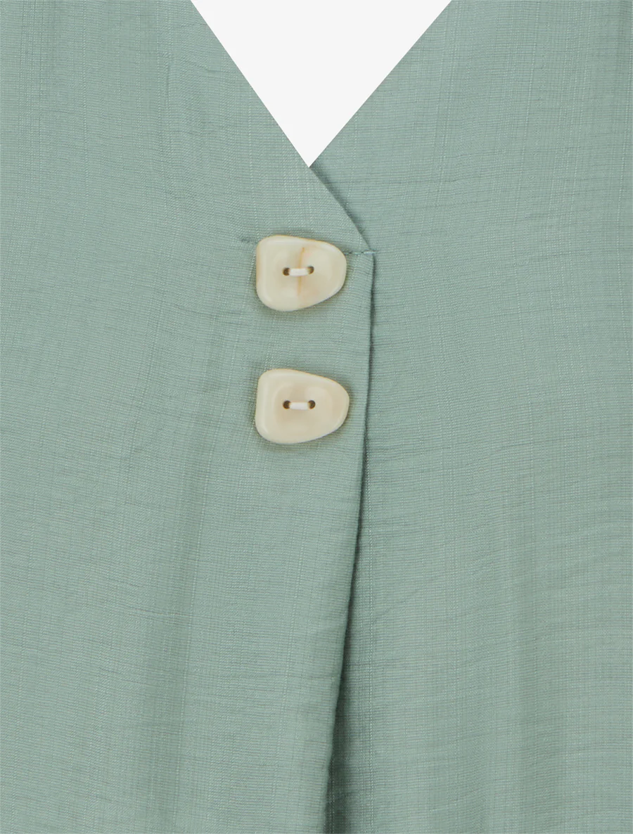 Top sans manches à col V boutonné - Vert clair - Image 3