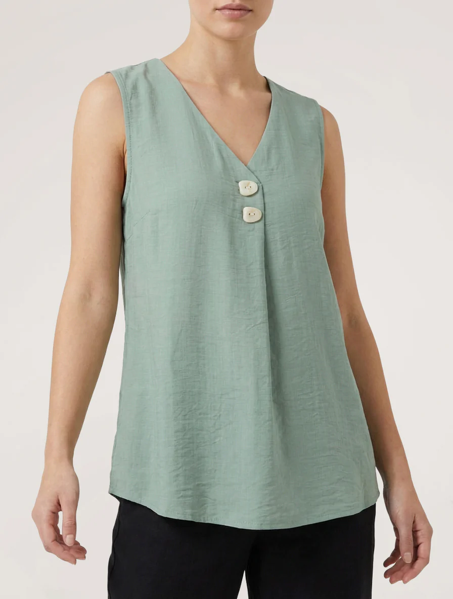 Top sans manches à col V boutonné - Vert clair - Image 4