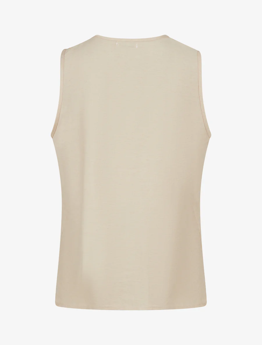 Top sans manches à col V volanté - Beige - Image 2