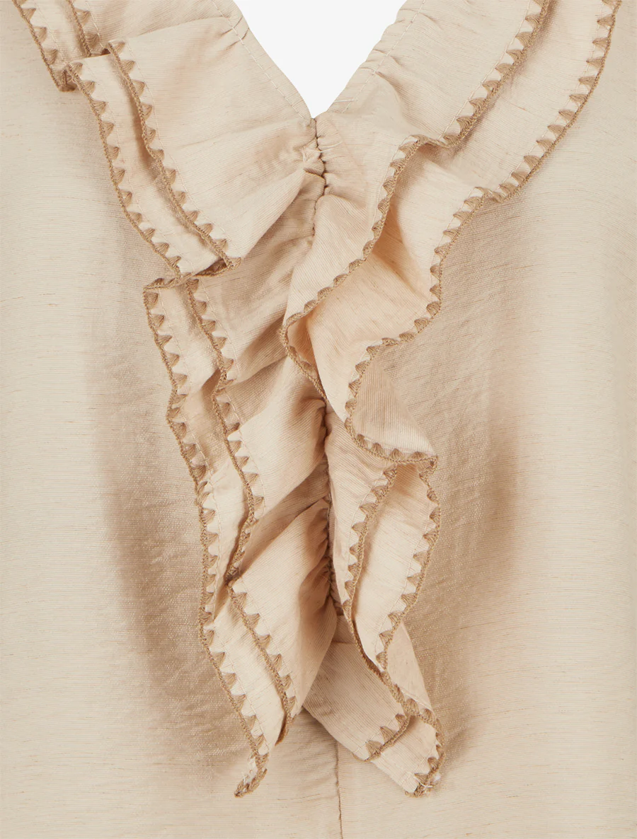 Top sans manches à col V volanté - Beige - Image 3