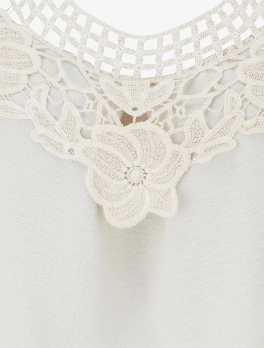 Top sans manches à dentelle et crochet - Beige - Image 3