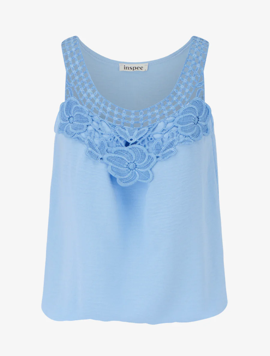 Top sans manches à dentelle et crochet - Bleu ciel