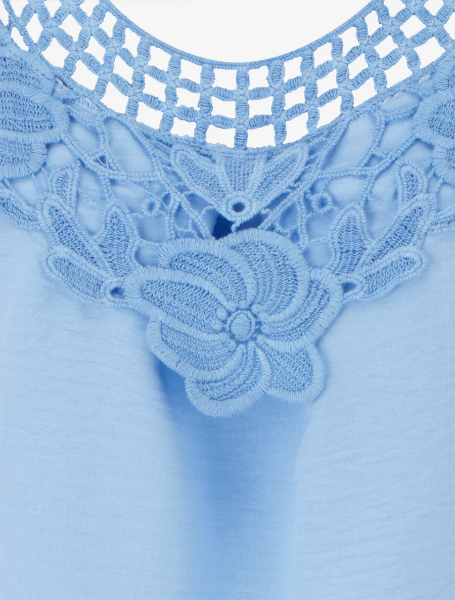 Top sans manches à dentelle et crochet - Bleu ciel - Image 3