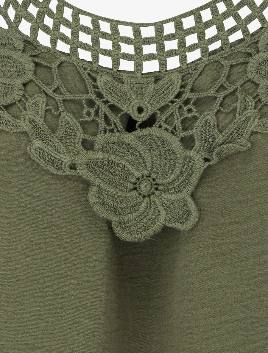 Top sans manches à dentelle et crochet - Kaki - Image 3