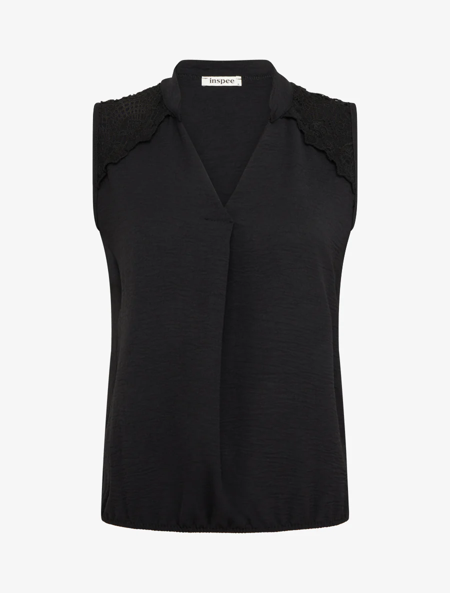 Top sans manches à détail brodé - Noir