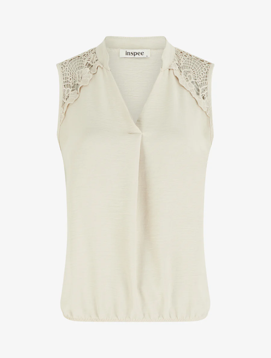 Top sans manches à détail brodé - Beige