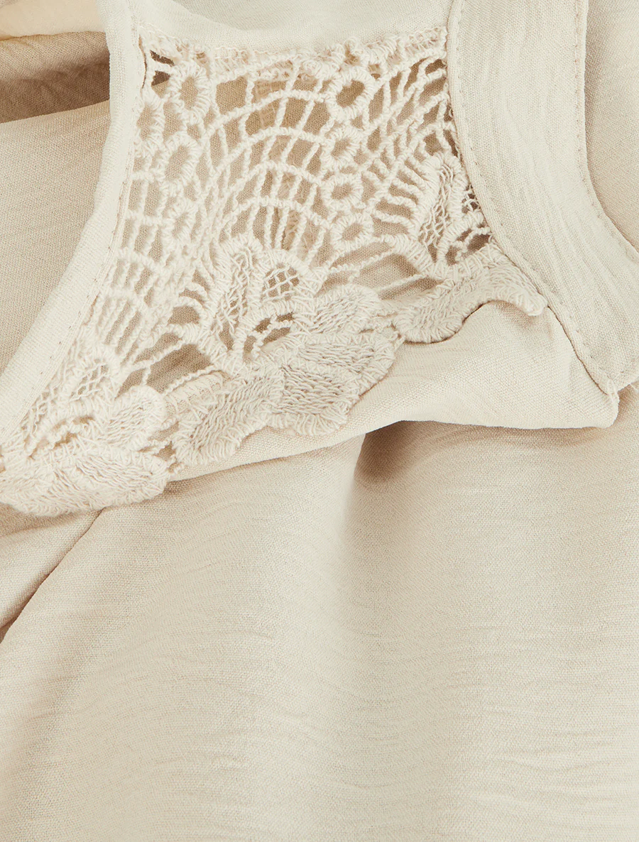 Top sans manches à détail brodé - Beige - Image 3