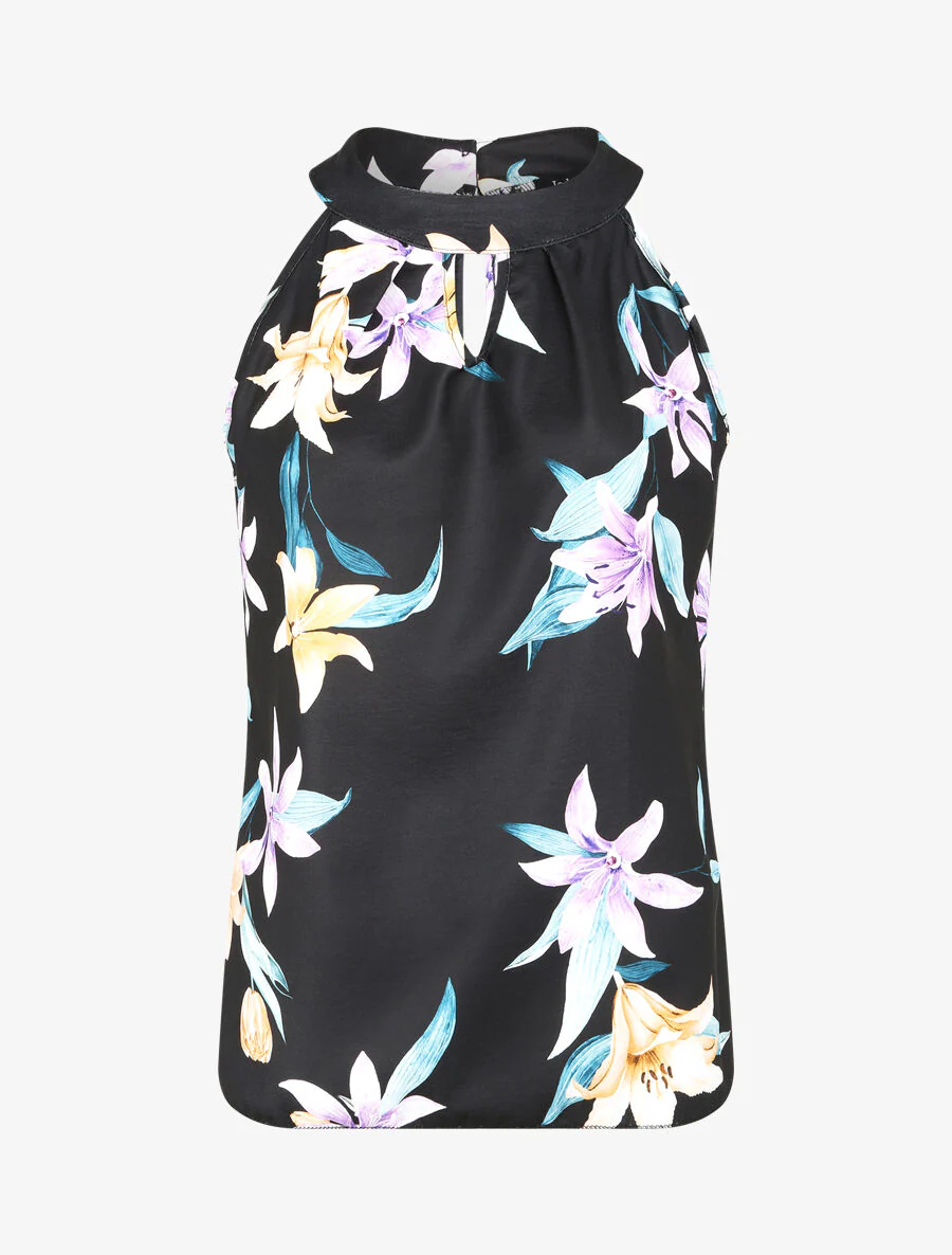 Top sans manches à imprimé fleurs de lys - Noir