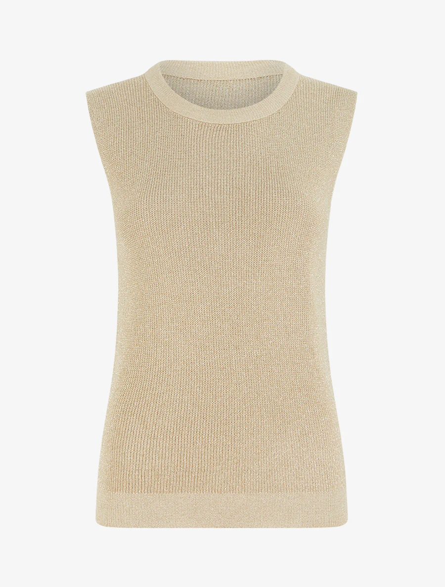 Top sans manches à maille fine irisée - Camel clair