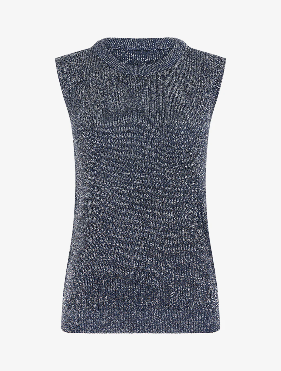Top sans manches à maille fine irisée - Marine
