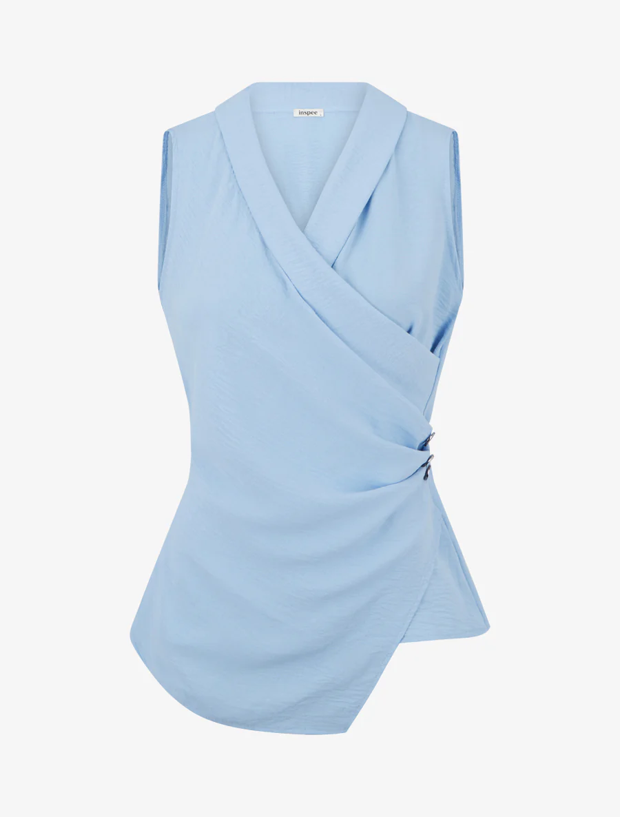 Top sans manches drapé à boutons - Bleu ciel