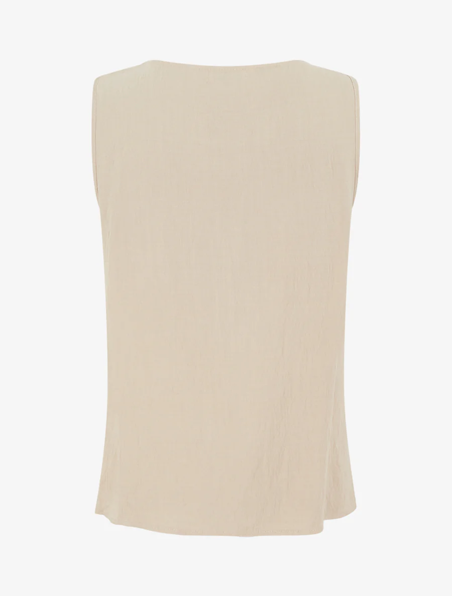 Top sans manches droit à broderies - Beige - Image 2