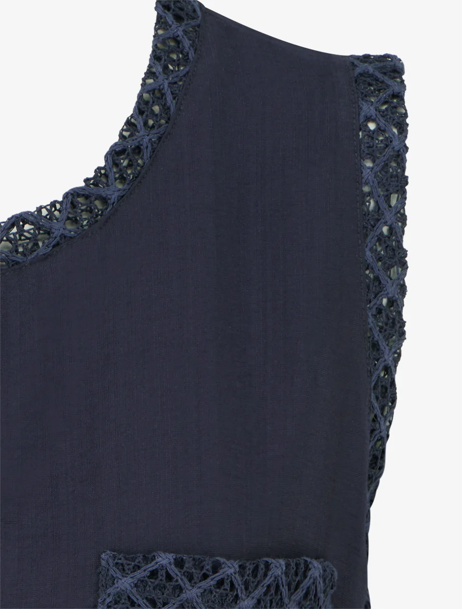 Top sans manches droit à poche en crochet - Marine - Image 3