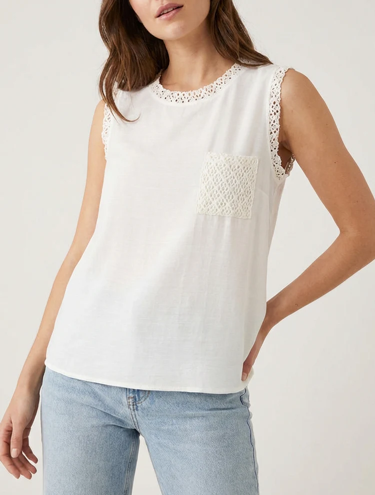 Top sans manches droit à poche en crochet - Écru - Image 4