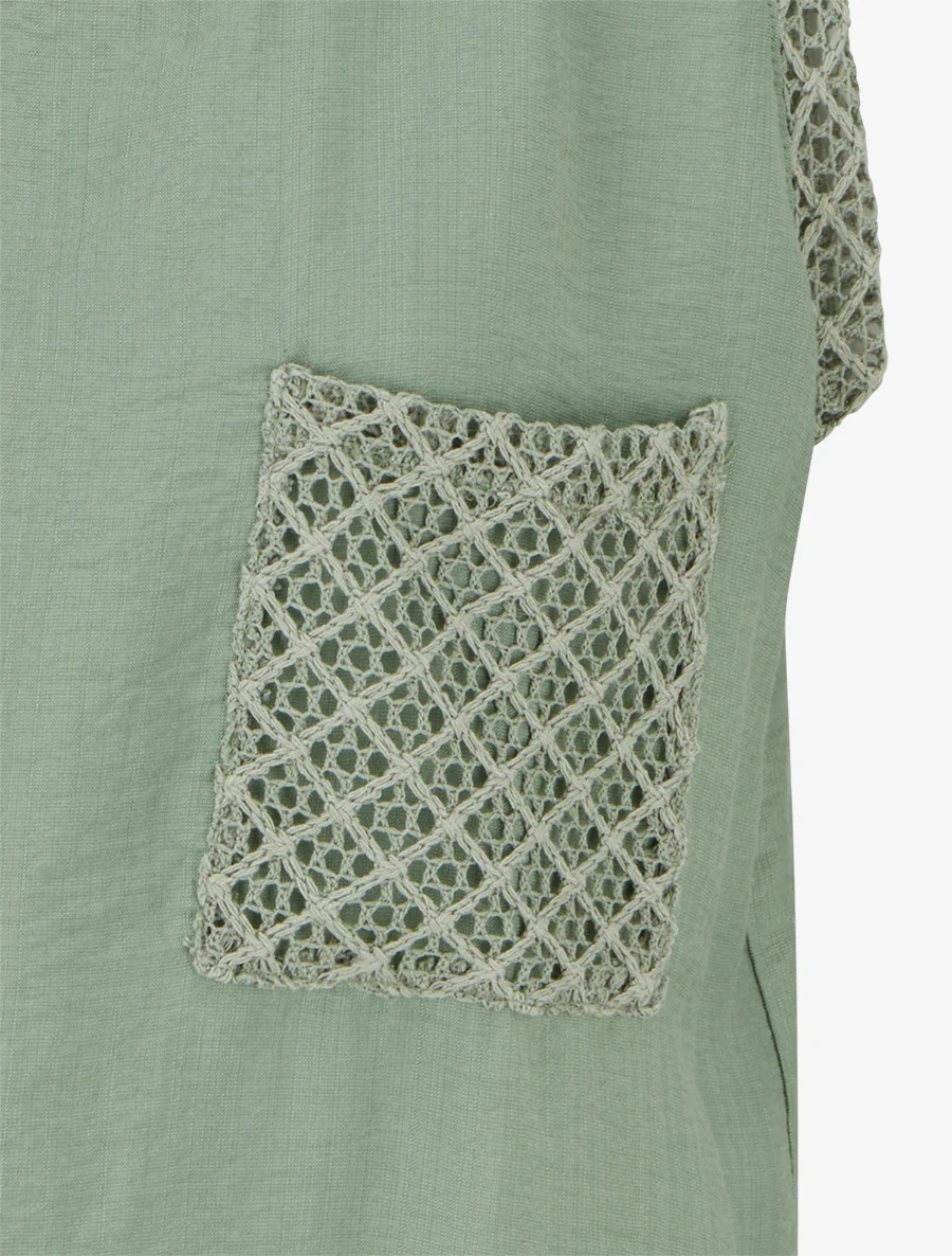 Top sans manches droit à poche en crochet - Kaki clair - Image 3