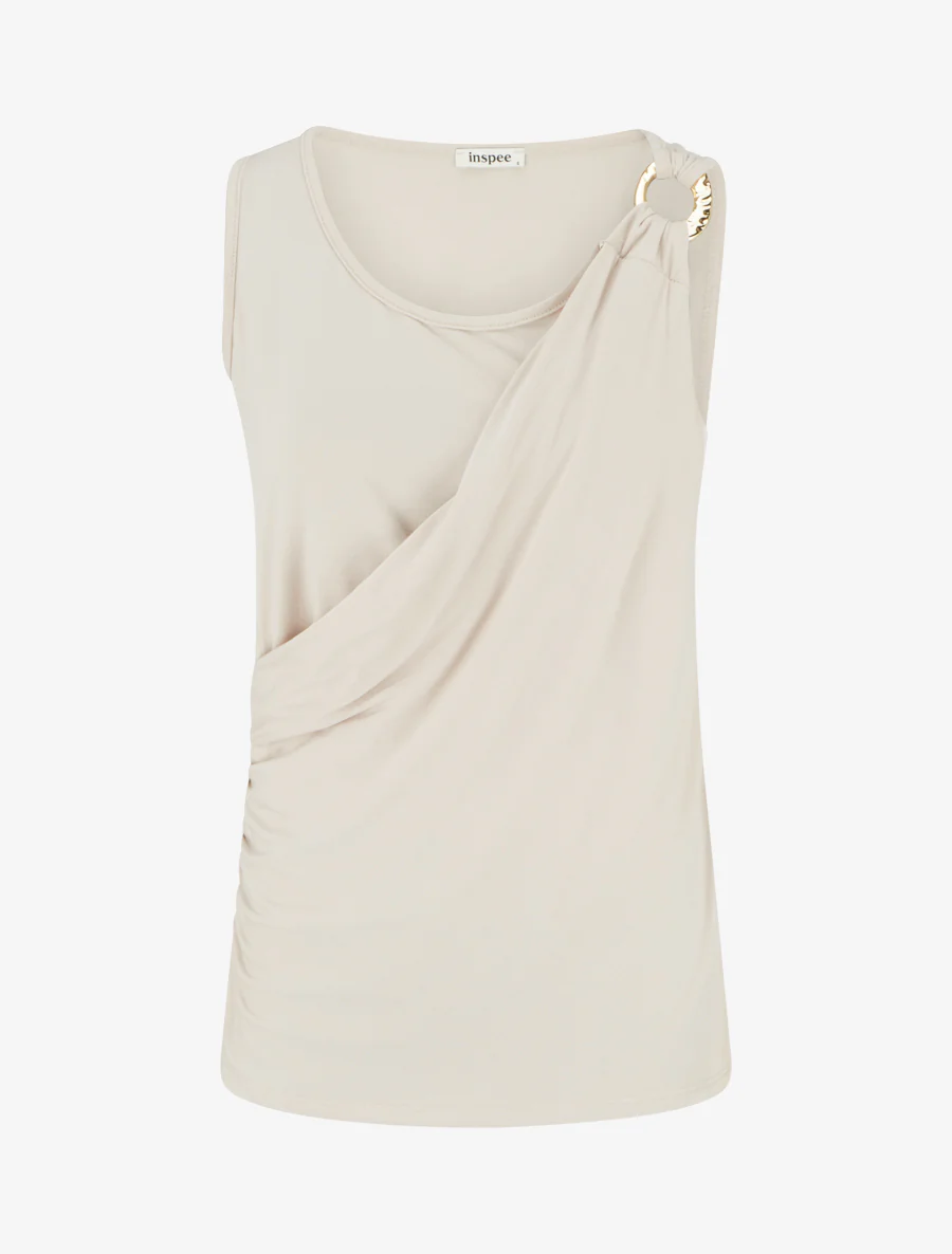 Top sans manches effet drapé à bretelle bijou - Beige