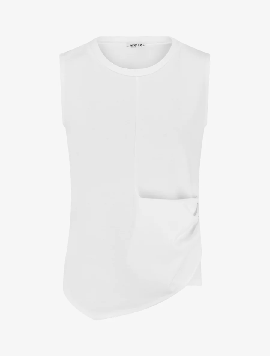 Top sans manches effet drapé et boutons - Blanc