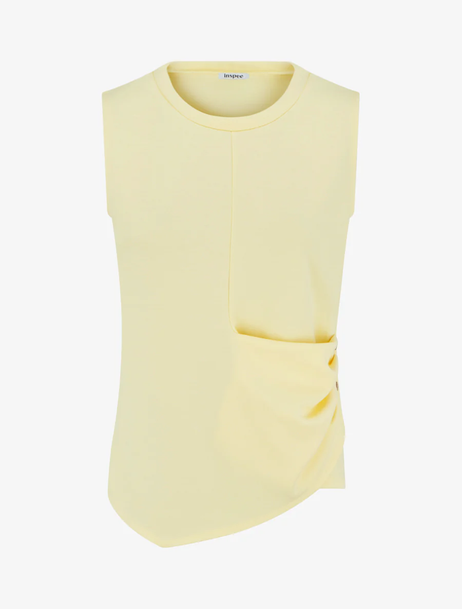 Top sans manches effet drapé et boutons - Jaune