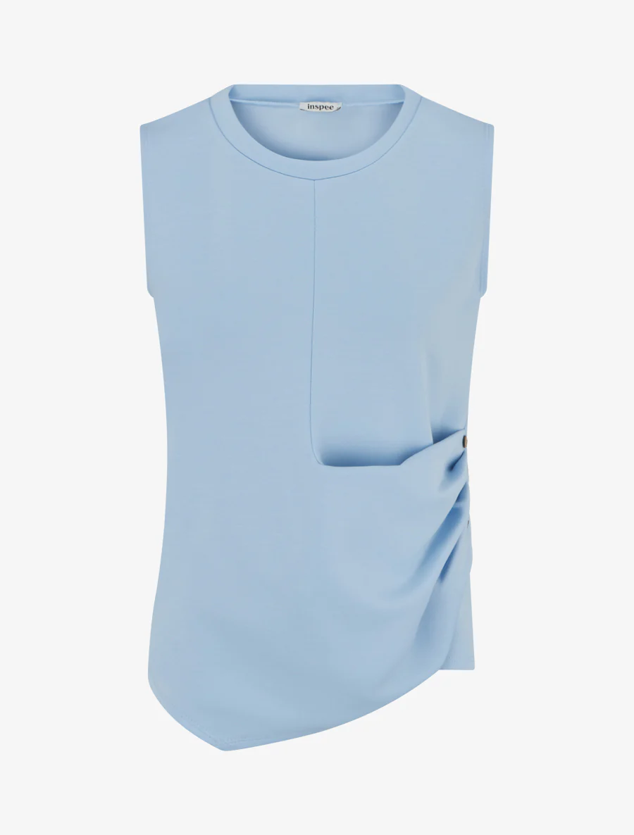 Top sans manches effet drapé et boutons - Bleu ciel