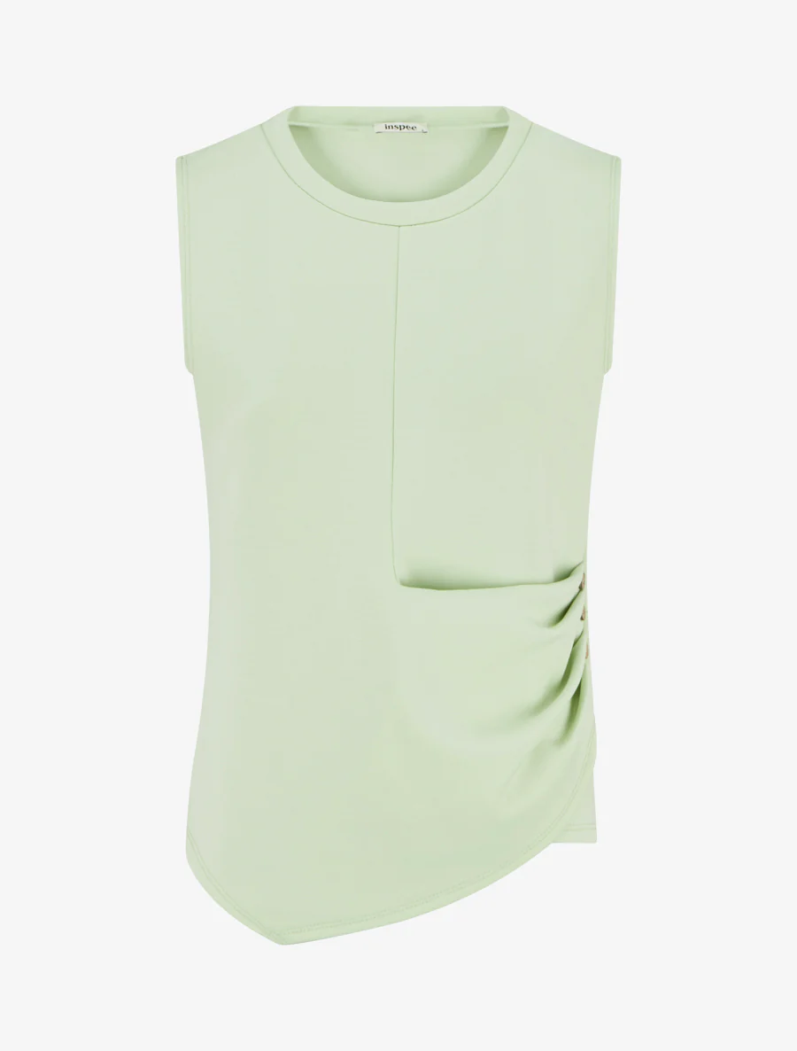 Top sans manches effet drapé et boutons - Vert amande