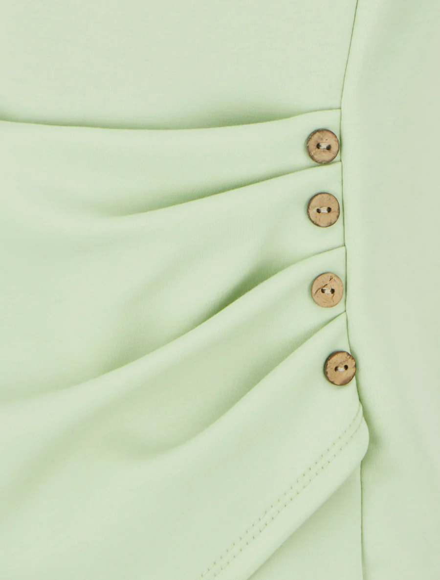 Top sans manches effet drapé et boutons - Vert amande - Image 3