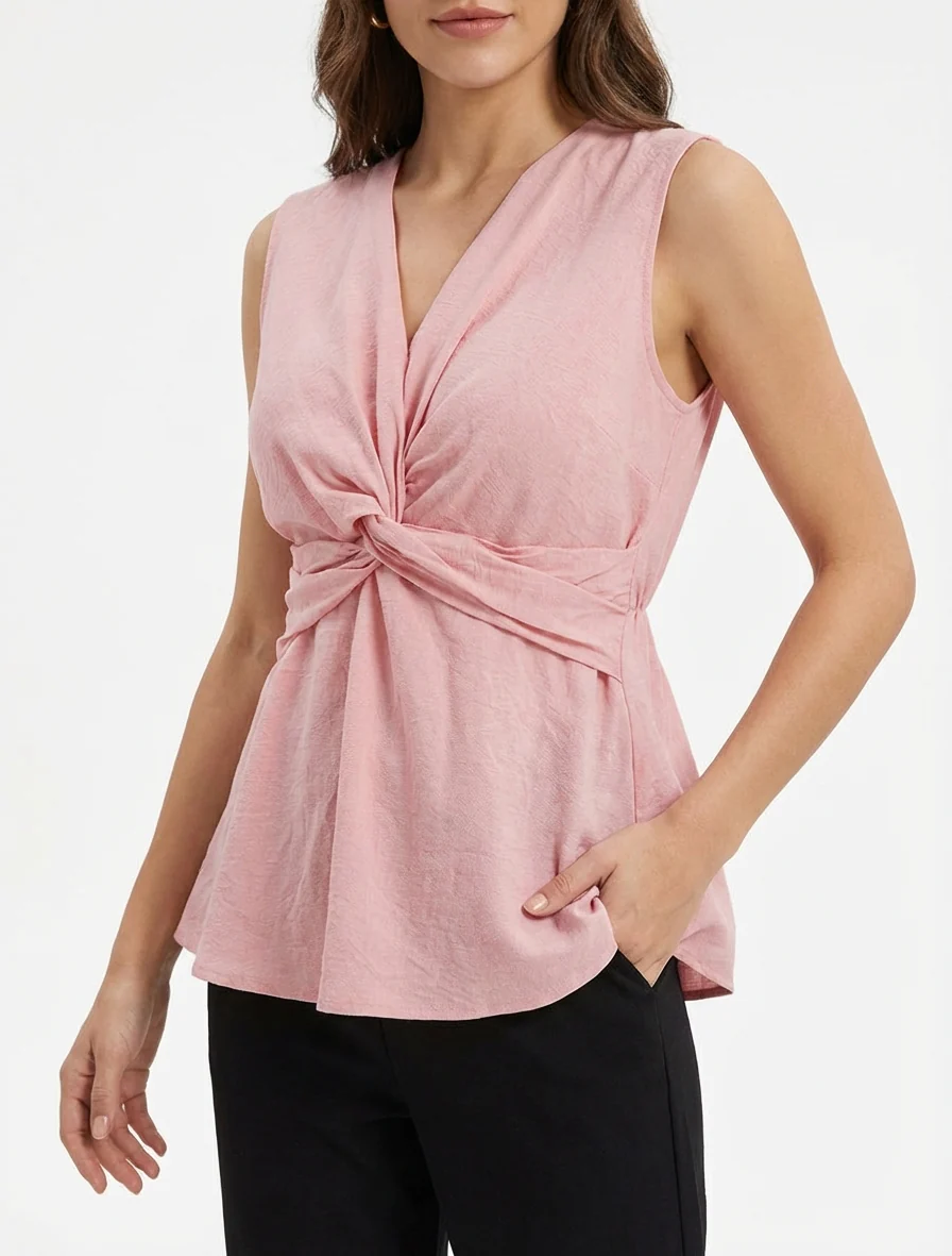 Top sans manches effet torsadé - Rose - Image 4