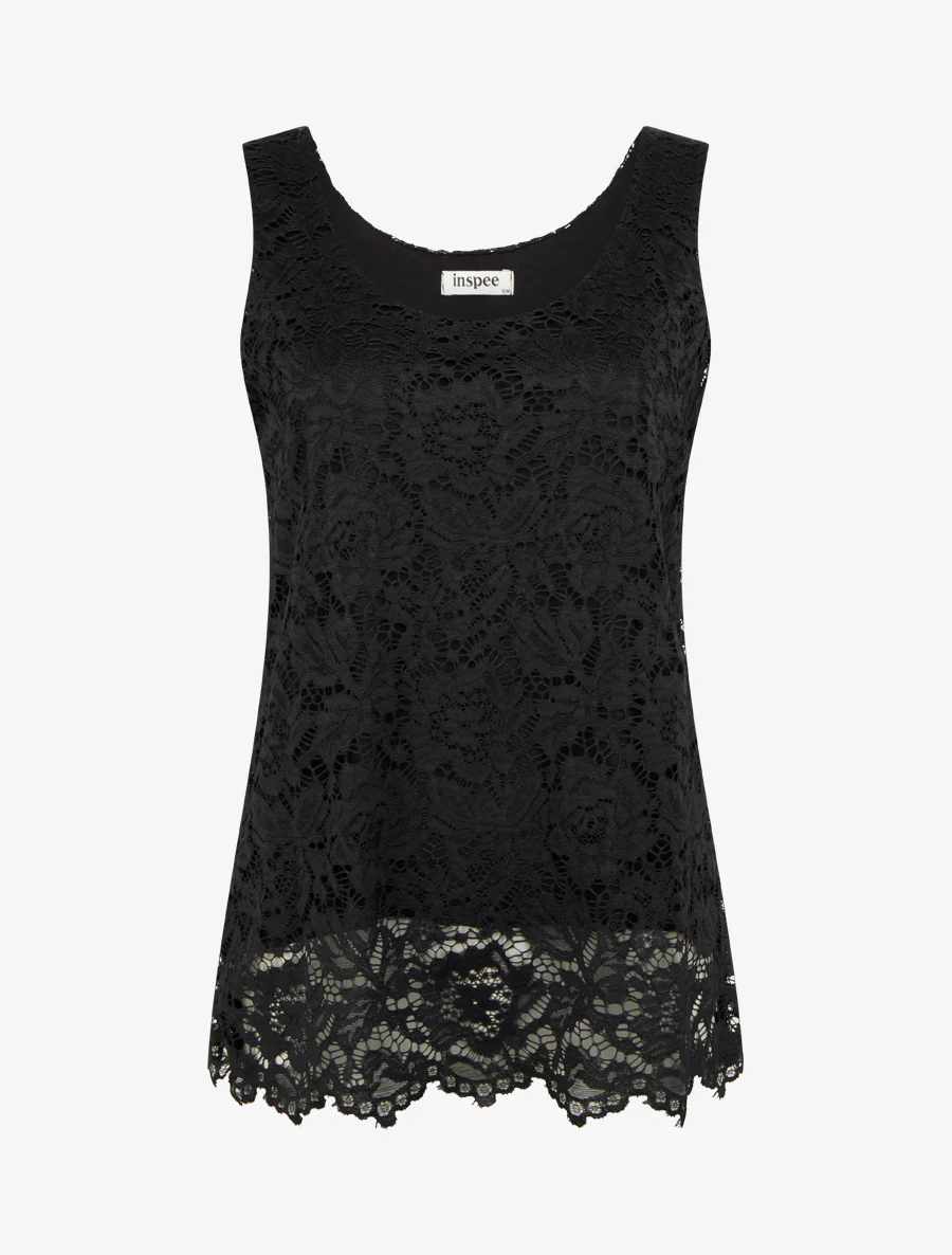 Top sans manches en dentelle à col U - Noir